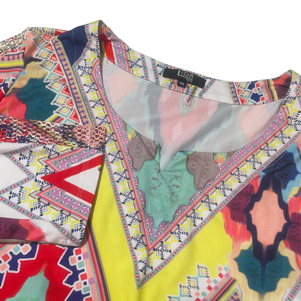 Lior XXL‎ Bright Bold Ladies Top 3/4 Sleeve Polyester Blend